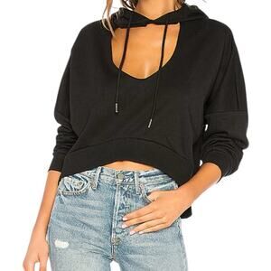 Revolve by the way. Black Cropped Relaxed V-neck Hoodie Size Small